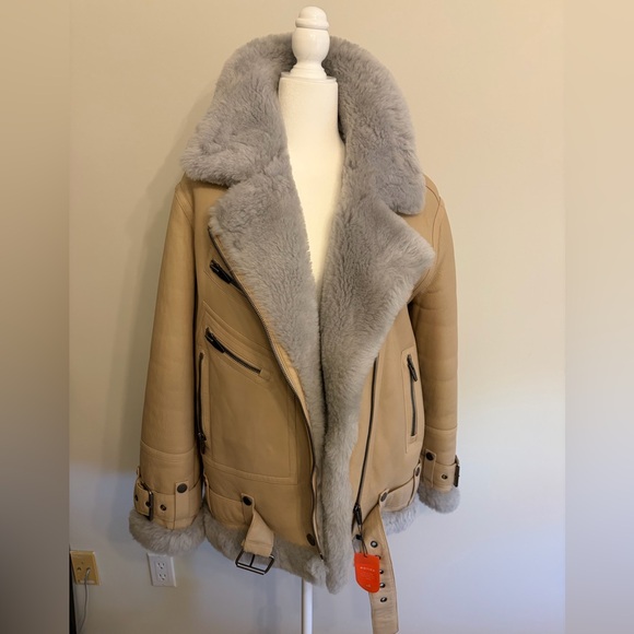 NWT **The Arrivals** Moya Tan Shearling/Leather Jacket - Picture 3 of 16